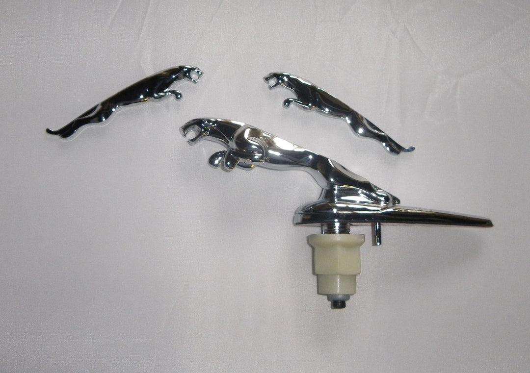 Jaguar CHROME Bonnet Mascot Cat Sprung Leaper XF XS XK etc + Free Pair of 9cm Badges