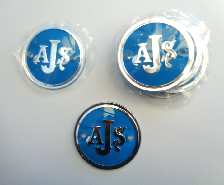 AJS BADGES PAIR "BRAND NEW" STUNNING FINISH OR NEW PRODUCT RELEASE