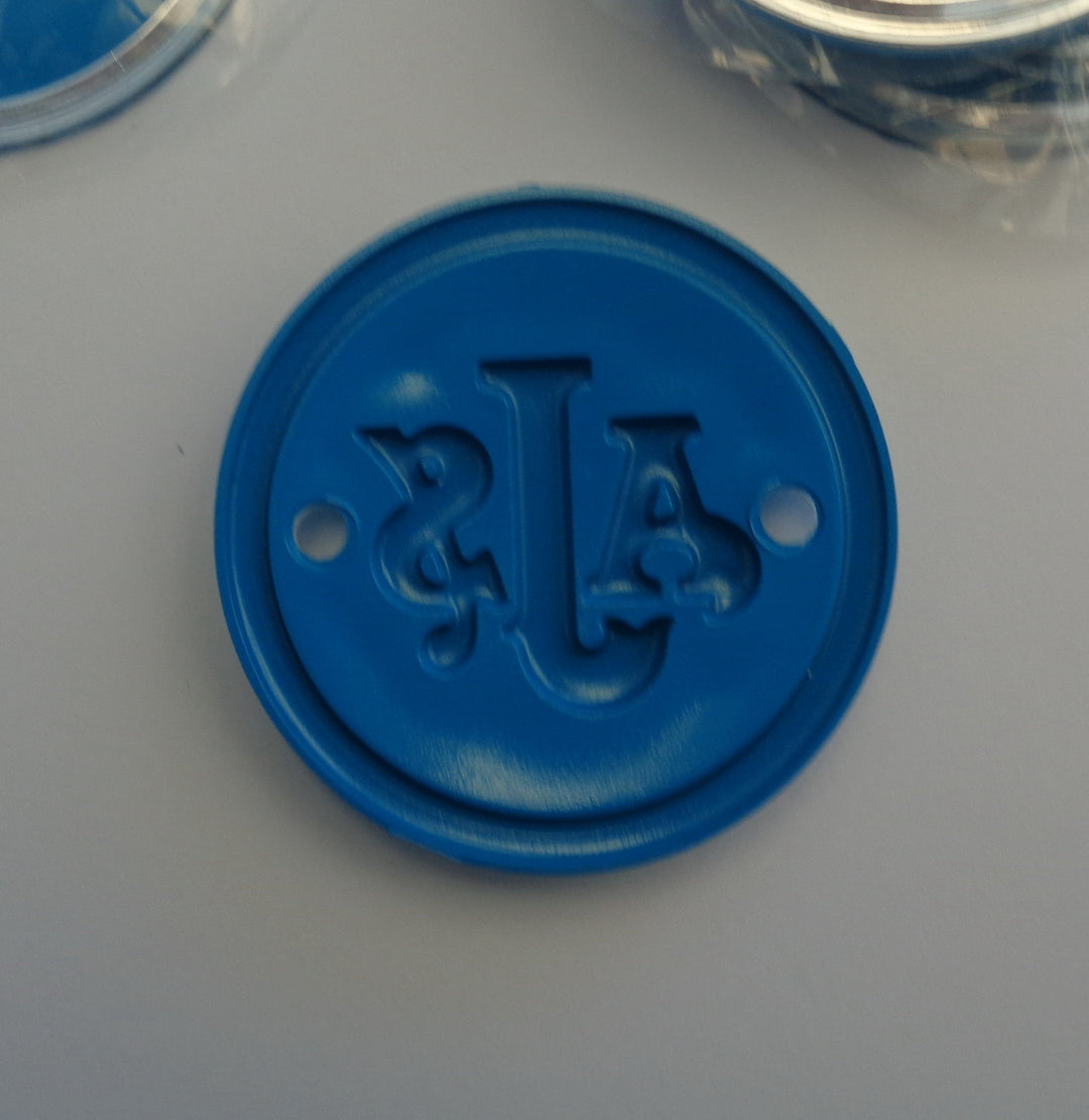 AJS BADGES PAIR "BRAND NEW" STUNNING FINISH OR NEW PRODUCT RELEASE