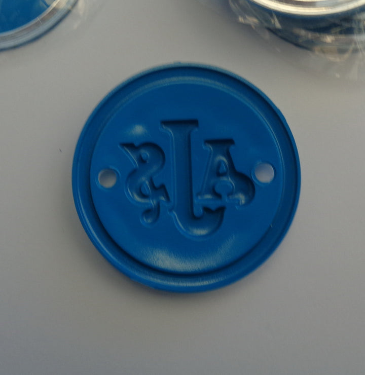 AJS BADGES PAIR "BRAND NEW" STUNNING FINISH OR NEW PRODUCT RELEASE