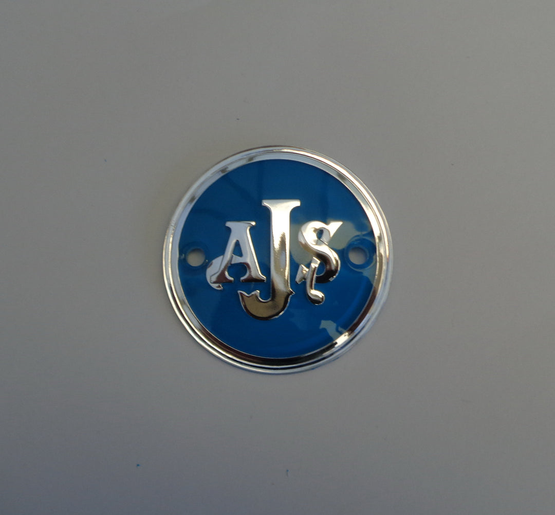 AJS BADGES PAIR "BRAND NEW" STUNNING FINISH OR NEW PRODUCT RELEASE
