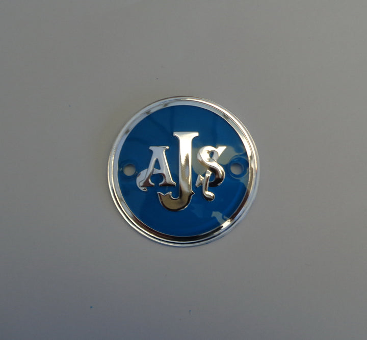 AJS BADGES PAIR "BRAND NEW" STUNNING FINISH OR NEW PRODUCT RELEASE